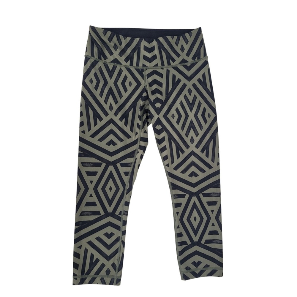 Lululemon Crop Leggings 6 Geo Print Olive Black Yoga Run Athleisure Boho